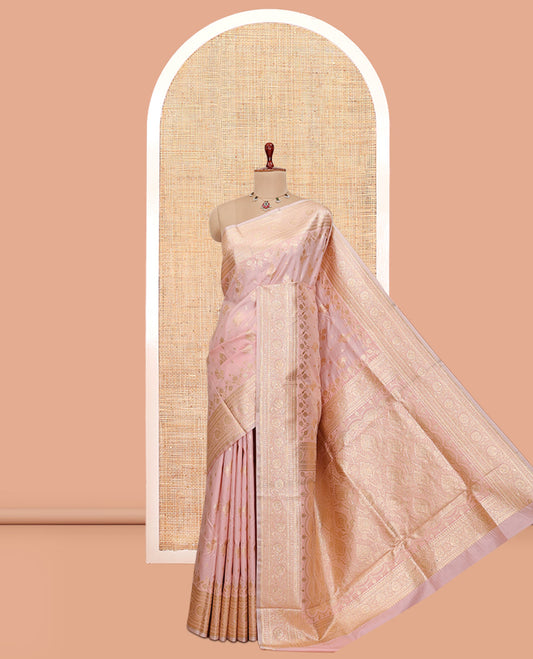 Pink Semi-Banaras Nylon Saree