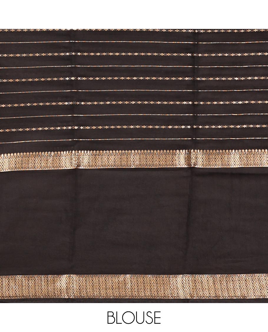 Blue Assam Silk Saree, Delicately Woven with Stripes, Complemented by a Contrast Traditional Border, Zari-Striped Pallu, and a Contrast Blouse
