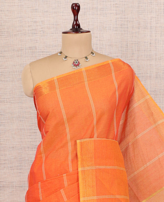 Orange Jute Cotton Saree