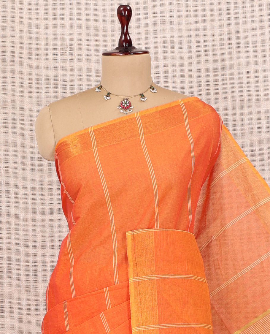 Orange Jute Cotton Saree