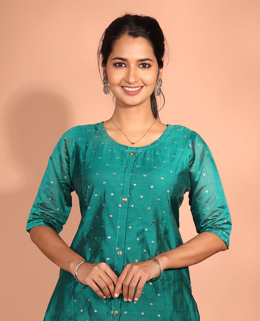 Green Chanderi Silk Readymade Suit