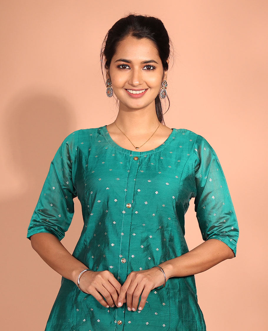 Green Chanderi Silk Readymade Suit