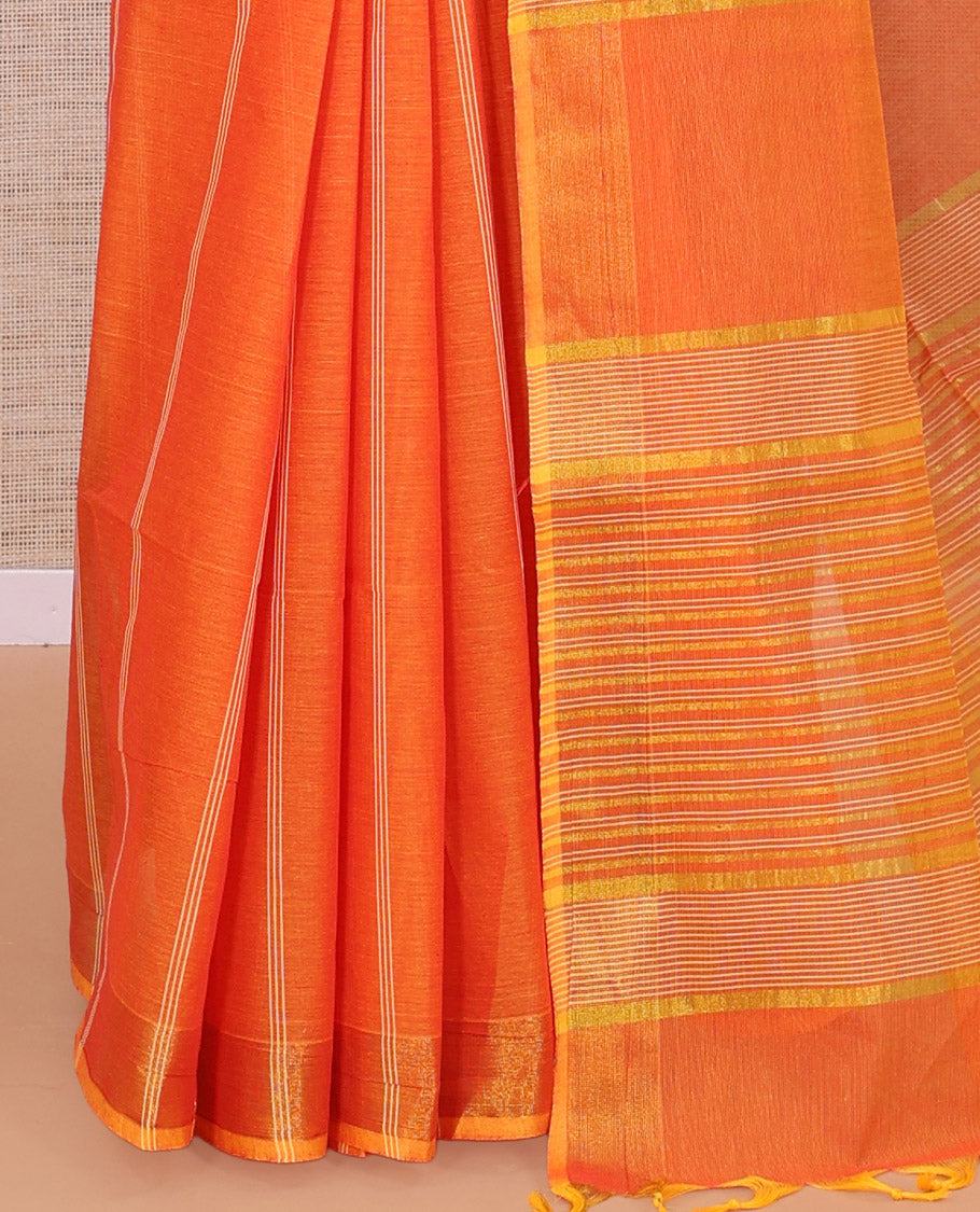 Orange Jute Cotton Saree