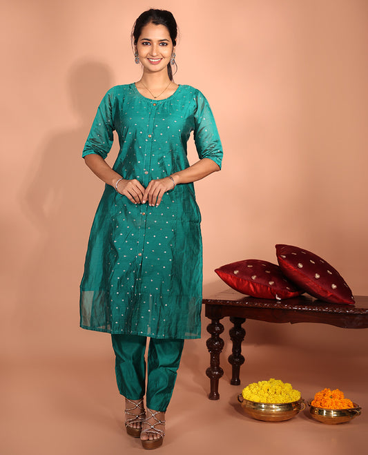 Green Chanderi Silk Readymade Suit