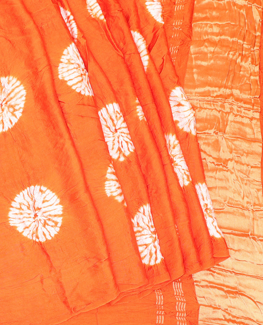 Borderless Orange Bandhani Dola Silk Saree