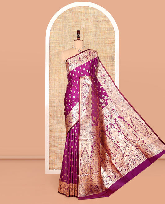 Purple Banarasi Nylon Saree, Enriched with Buttas, a Floral Creeper Zari Border, Intricate Pallu, and a Matching Blouse