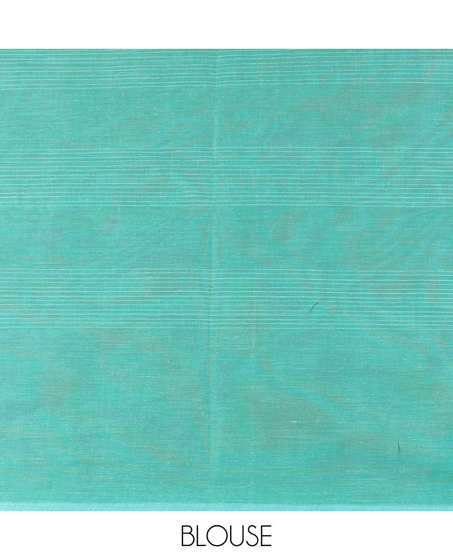 Borderless blue-striped Coimbatore cotton saree, pallu of peacock design