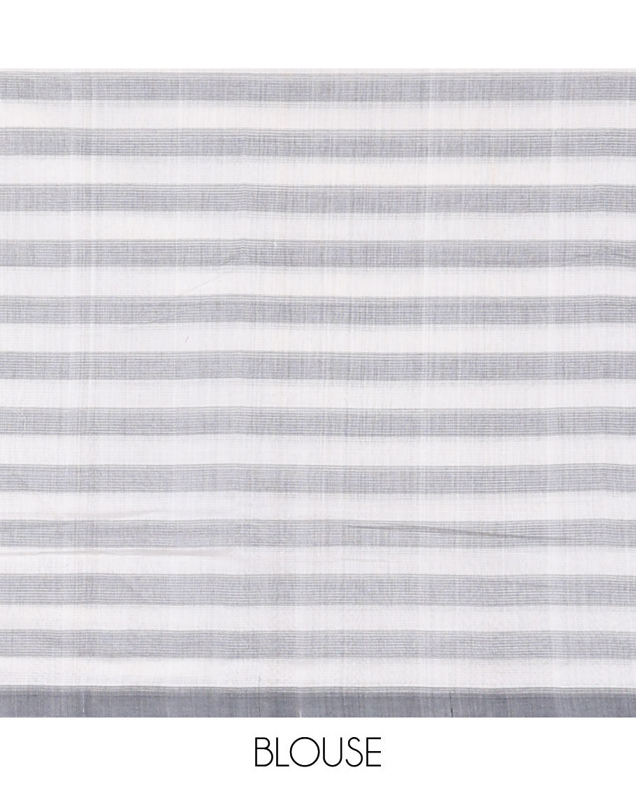 Borderless black and white checked khadi cotton saree with striped pallu