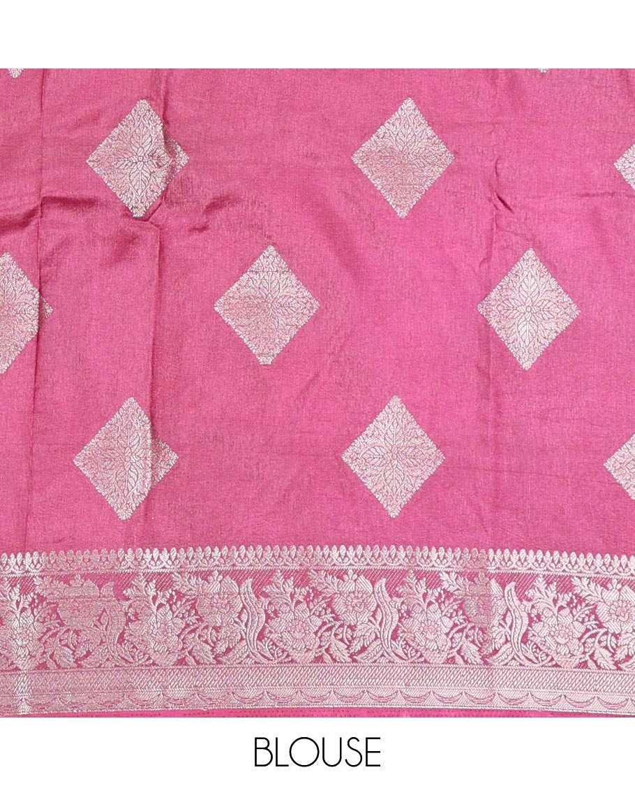 Lavender square motifs semi- banaras tussar saree with self zari striped border &  square motifs pallu
