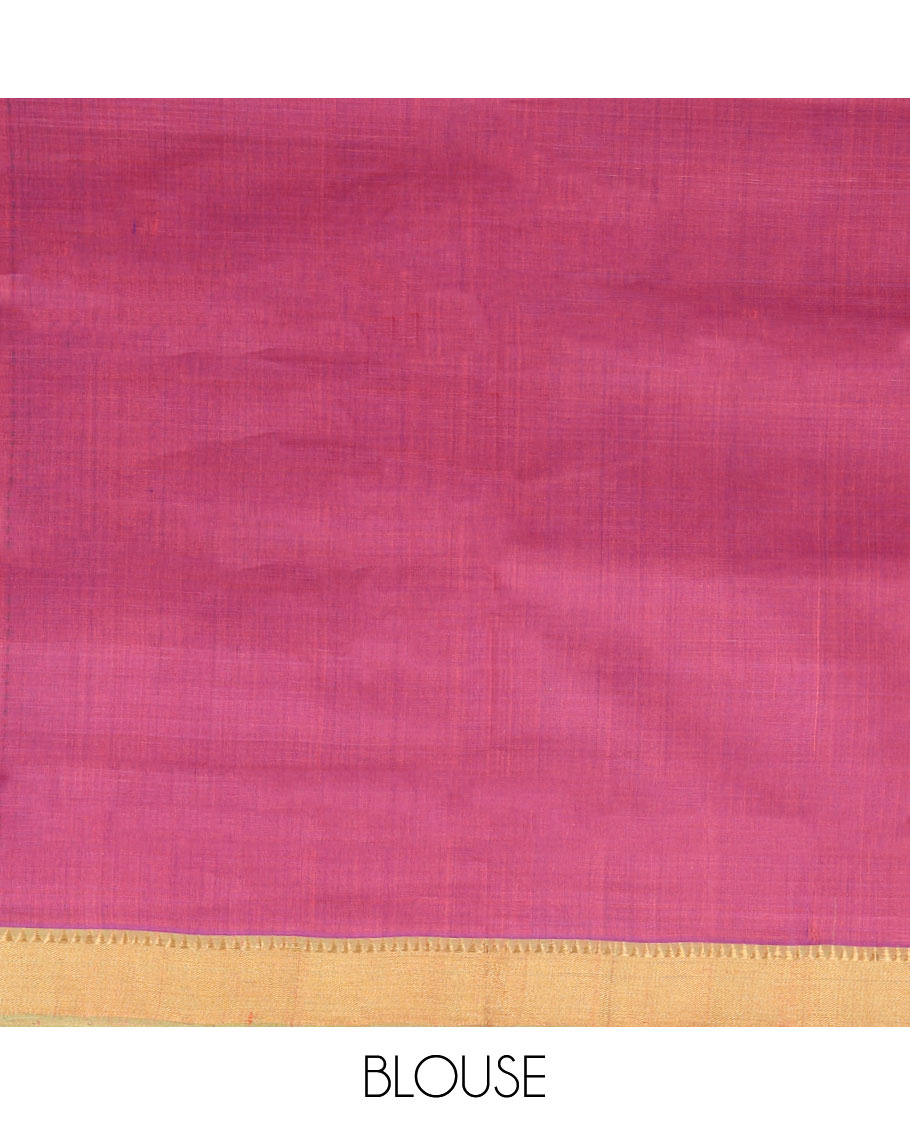 Pink Plain Mangalagiri Cotton Saree, Complemented by Contrast Temple Zari Border, Gleaming Zari Pallu, and Paired with a Matching Blouse