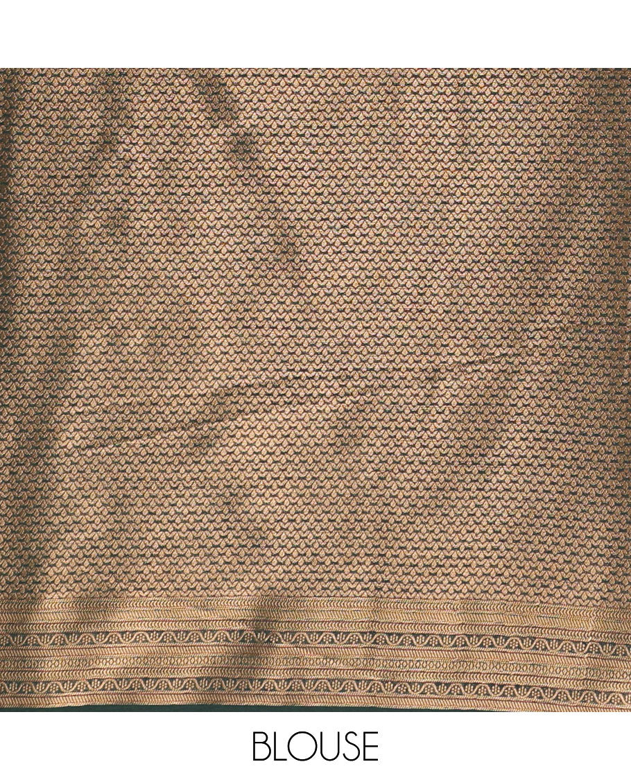 Onion pink with green zari weaving banaras softy saree with jacquard border & rich weaving pallu along with brocade blouse