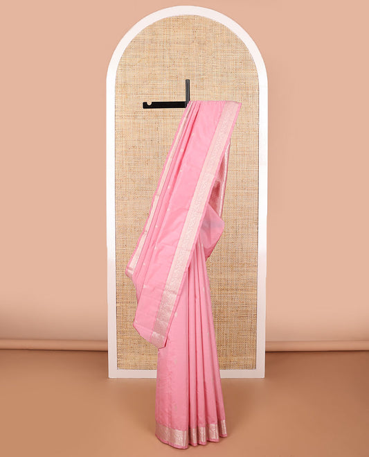 Baby pink floral buttas vasundhara elite silk saree with self zari design border & argyle design pallu