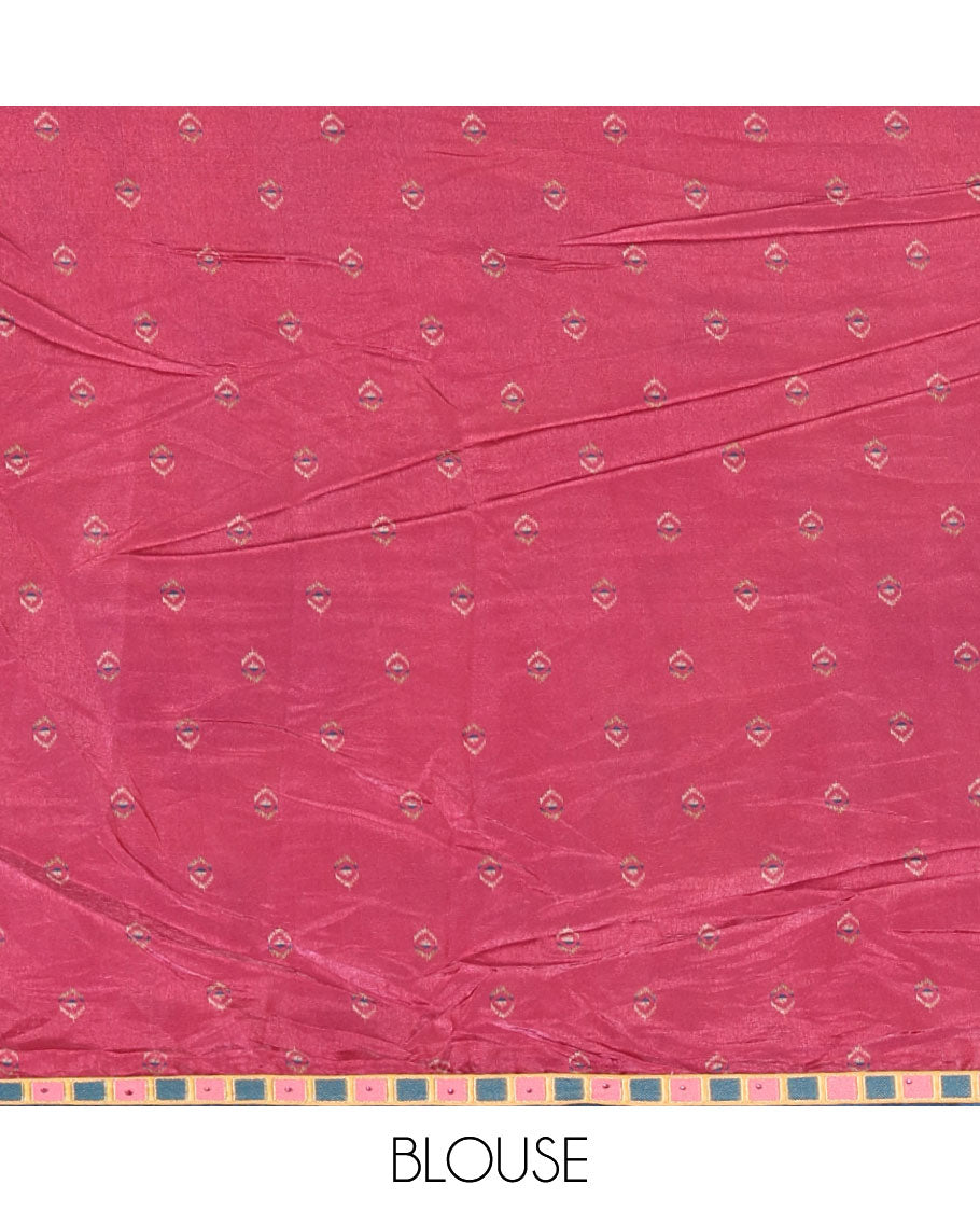 Green digital print chiffon shimmer saree with lace border & self pallu along with printed blouse