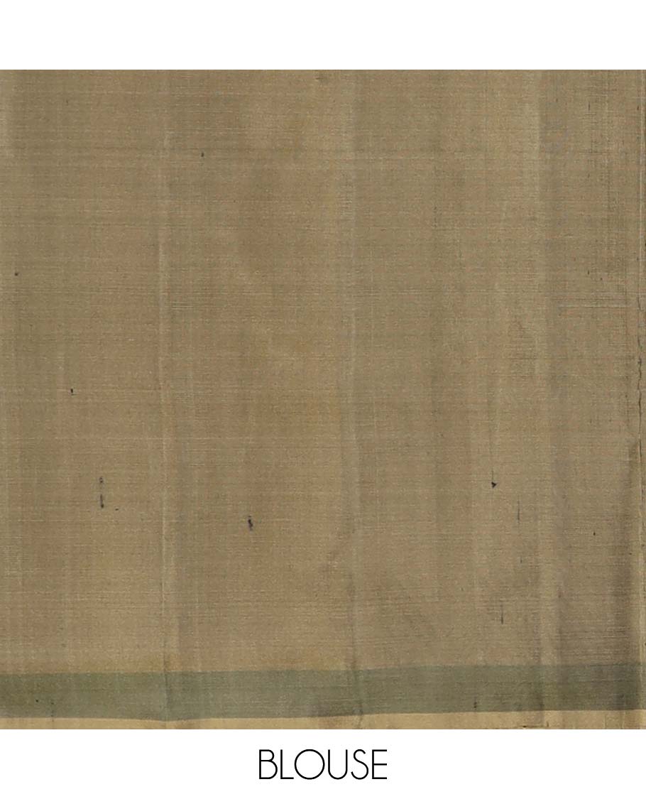 Marron soft silk saree with contrast temple border & striped pallu