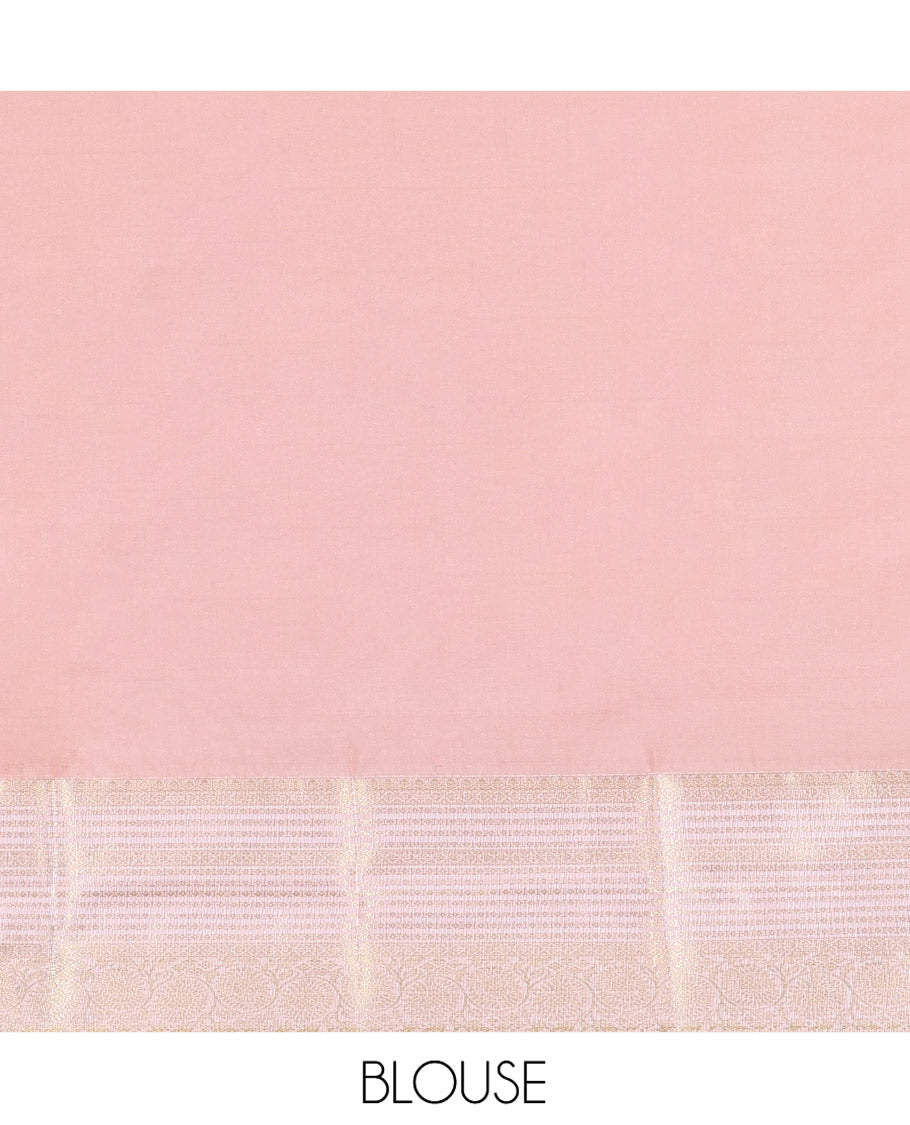 Pink Budget Silk Saree, Subtly Sparkled with Zari Buttas All Over Its Body, Complemented by a Contrast Traditional Zari Design Border, Grand Jaal Pallu, and Paired with a Contrast Blouse