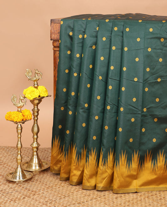 Bottle green butta thread design litchi silk saree with thalampoo design border & chit pallu along with butta design blouse
