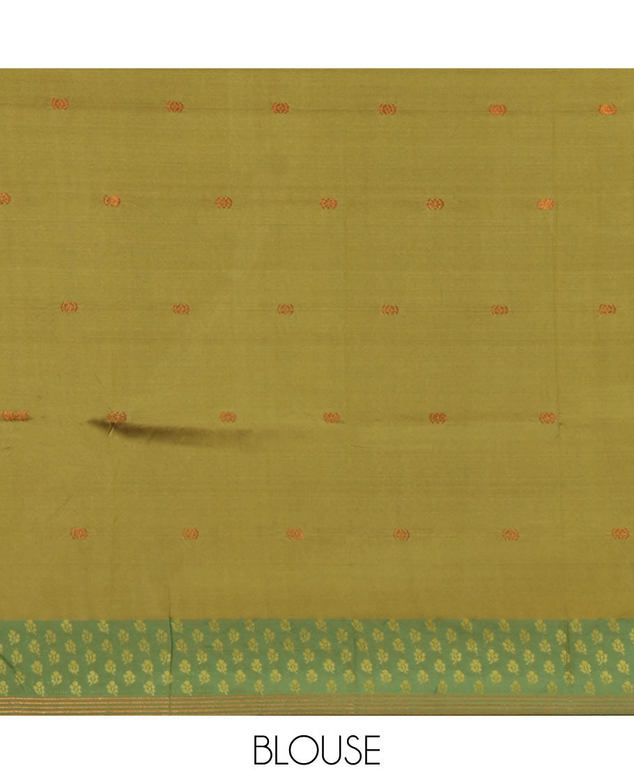 Navy blue  thread buttas semi-soft saree, contrast flower motifs border, contrast striped pallu & contrast buttas blouse