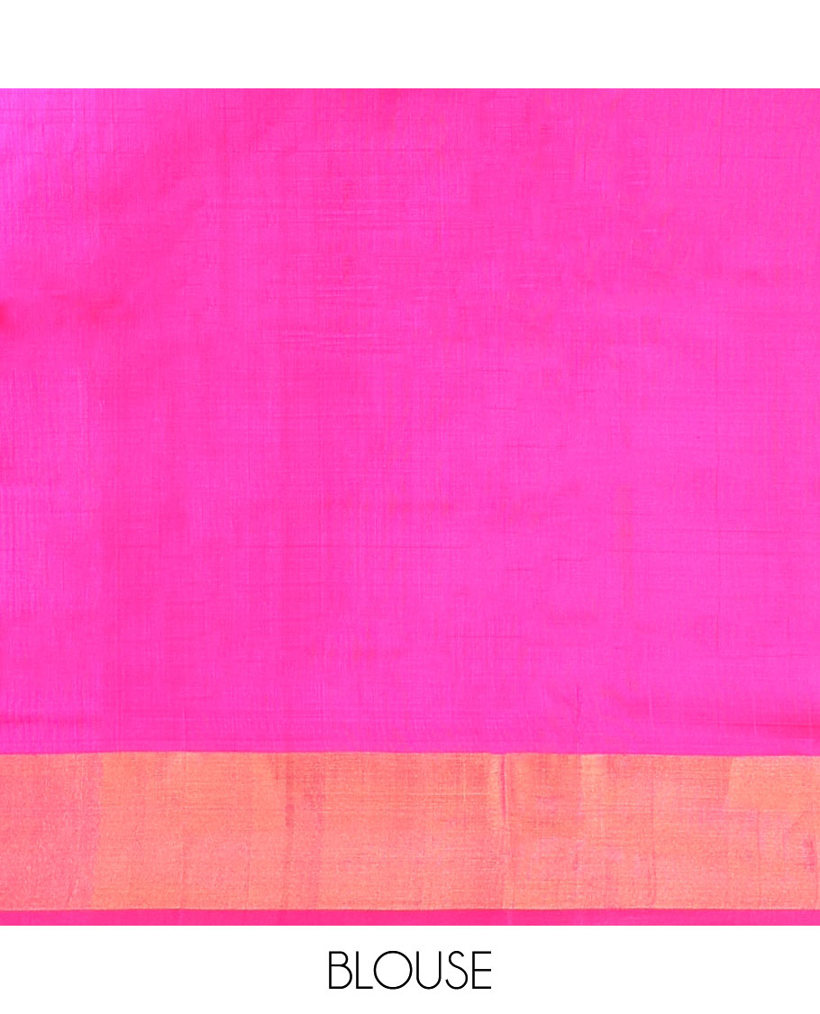 Pink  floral buttas uppada silk saree with contrast zari border & floral design pallu