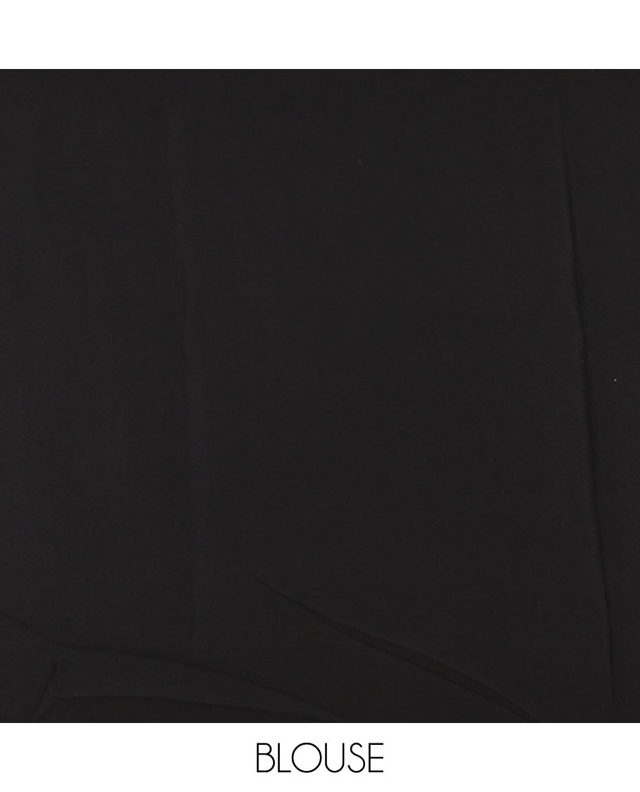 Borderless black abstract-style & leopard-skin-style printed satin crepe saree, plain black blouse