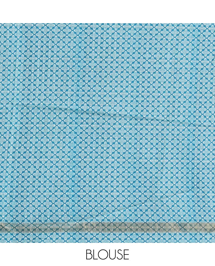 Blue vertical striped & floral motifs Katan silk saree, zari piping border & pallu of yaali & jaal motifs