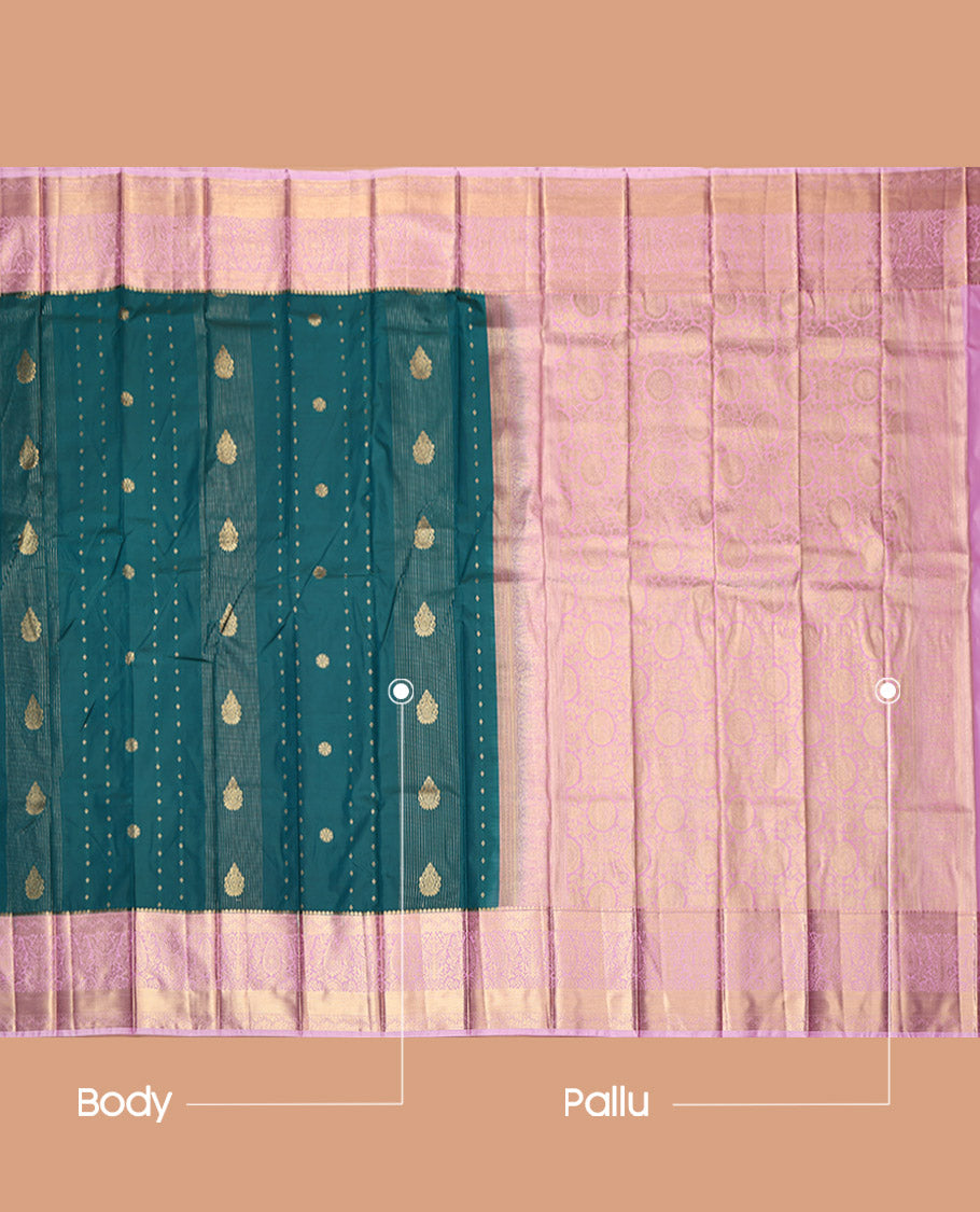 Teal Budget Silk Saree, Delicately Woven with Zari Designs, Contrast Traditional Zari Border, Grand Pallu, and a Contrast Blouse