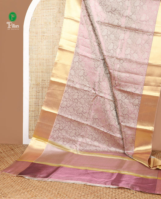 Lavender floral thread work tissue saree with bavanchi border & plain pallu along with plain blouse