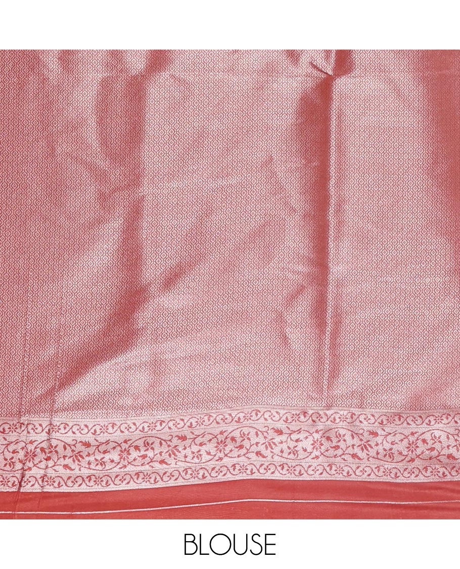 Red lotus zari jacquard softy saree, floral vine zari border, zari woven floral design pallu & matching zari jacquard blouse