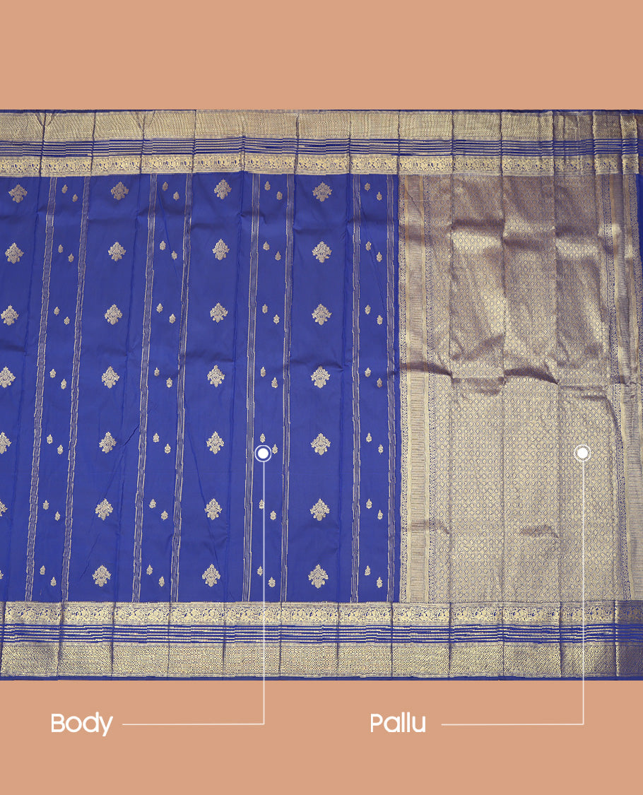 Blue Highlighted Zari Buttas Budget Silk Saree