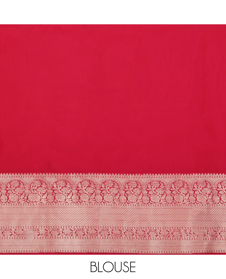 Orange Budget Silk Saree, Mesmerized with Zari Buttas on Its Body, Complemented by a Contrast Traditional Zari Design Border, Grand Pallu, and Paired with a Contrast Blouse