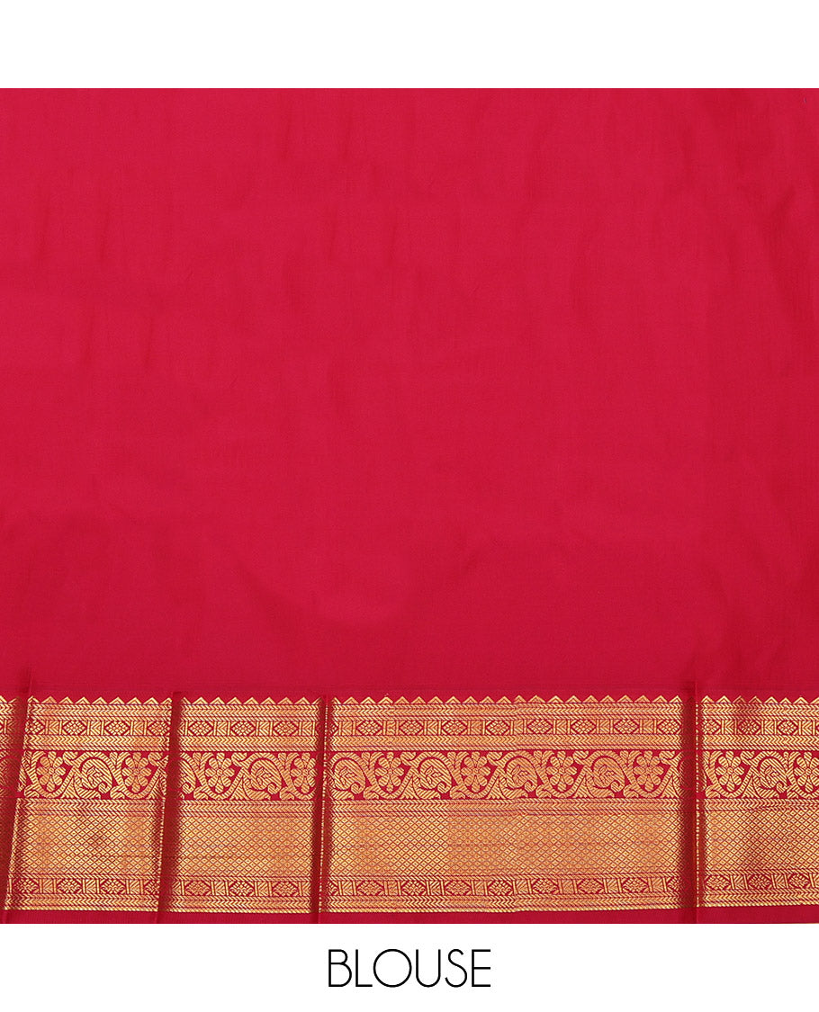 Green Budget Silk Saree, Gleamed Up with Zari Buttas and Stripes on Its Body, Complemented by a Contrast Traditional Zari Design Border, Pallu of Jaal Designs, and Paired with a Contrast Blouse