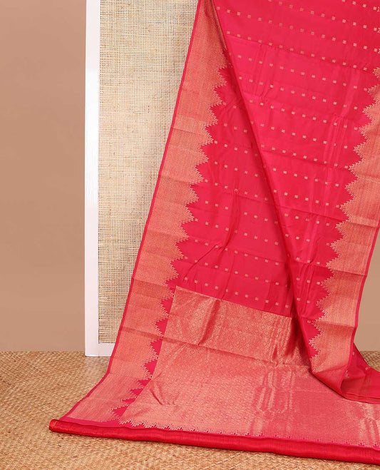 Red geometric design vasundhara elite silk saree with self temple border & argyle design pallu