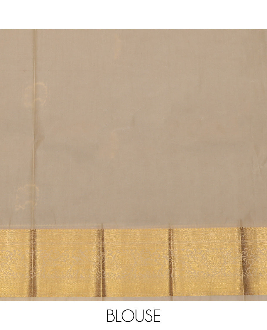 Brown Budget Silk Saree, Embellished with Zari Buttas and Stripes, Complemented by Contrast Traditional Zari Border, a Grand Pallu and a Contrast Blouse