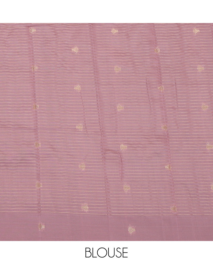 Blue Litchi Saree, Enriched with Zari Buttas and Checks, a Contrast Traditional Zari Border, a Grand Pallu, and a Contrast Blouse