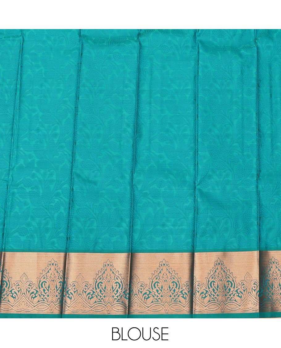 Grey Budget Silk Saree, Detailed with Jacquard Design, Complemented by a Contrast Zari Border, Grand Pallu, and a Contrast Blouse