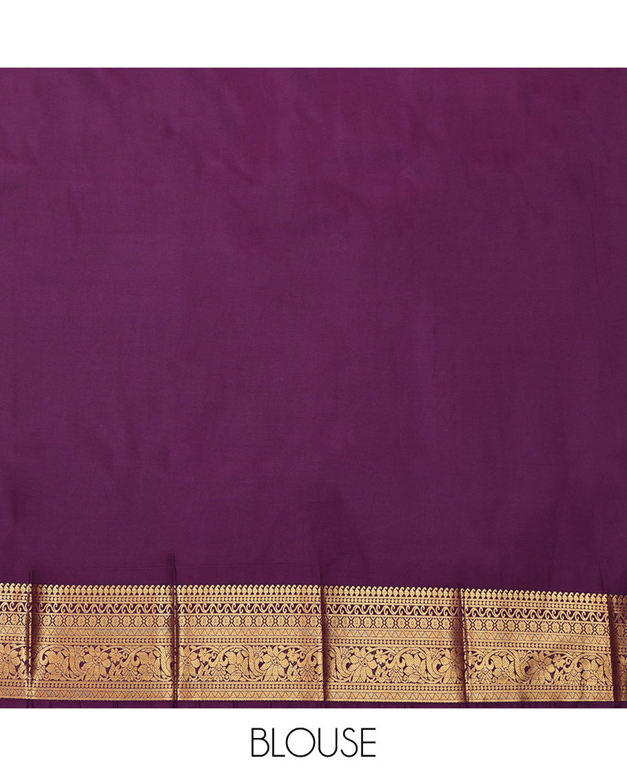 Blue Budget Silk Saree, Decorated with Zari Buttas and Checks, Complemented by a Contrast Traditional Zari Border, Grand Pallu, and a Contrast Blouse