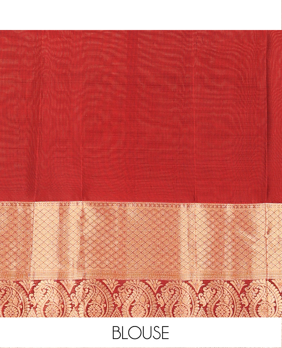 Green zari buttas Vasundhara silk mix saree, contrast border of jaal and manga designs, and zari-rich jaal pallu