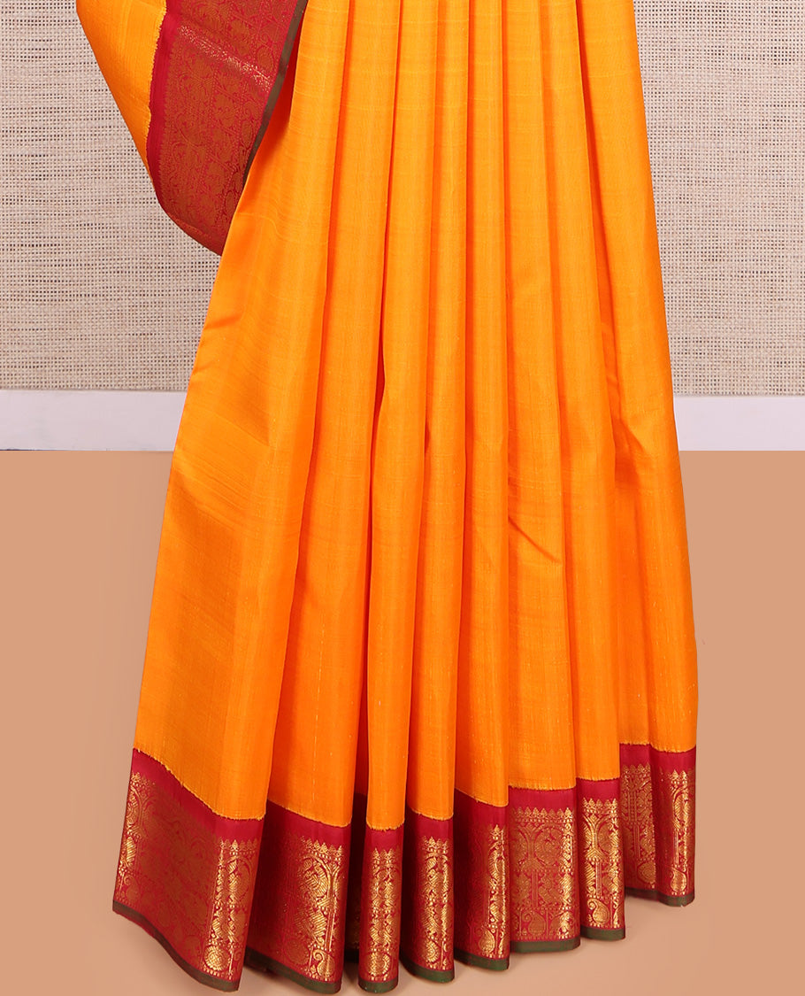 Yellow Plain Kanchipuram Silk Saree