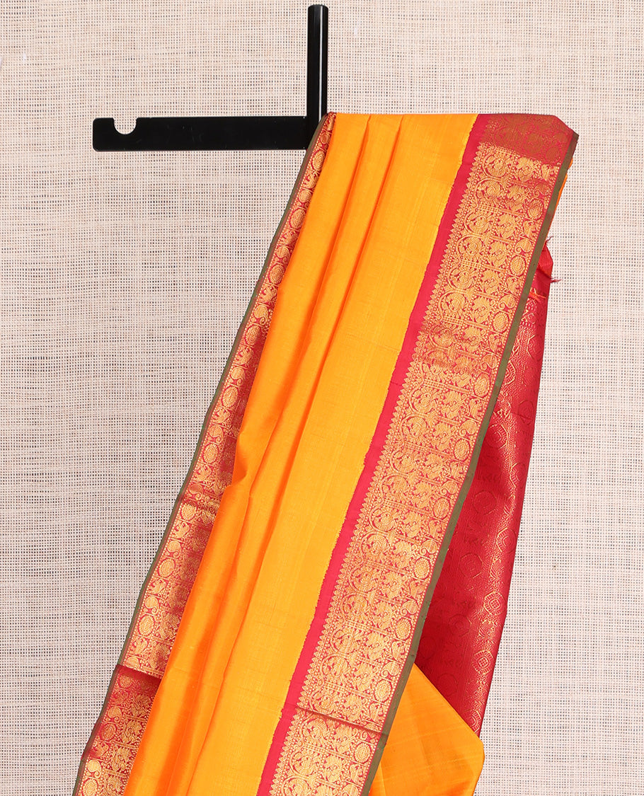 Yellow Plain Kanchipuram Silk Saree