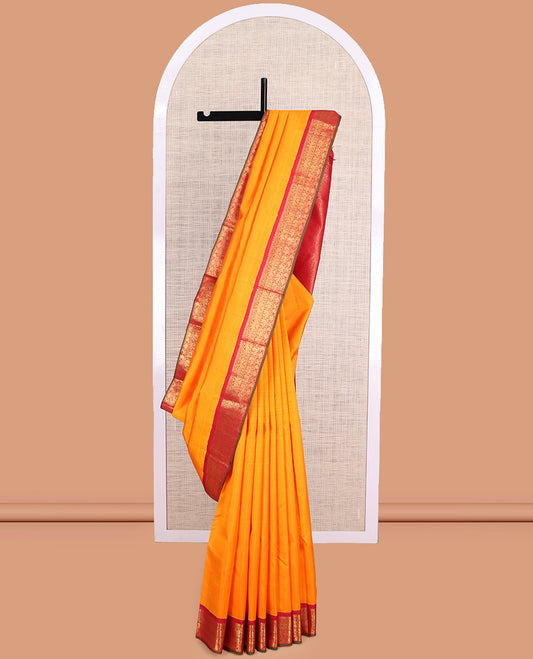 Yellow Plain Kanchipuram Silk Saree