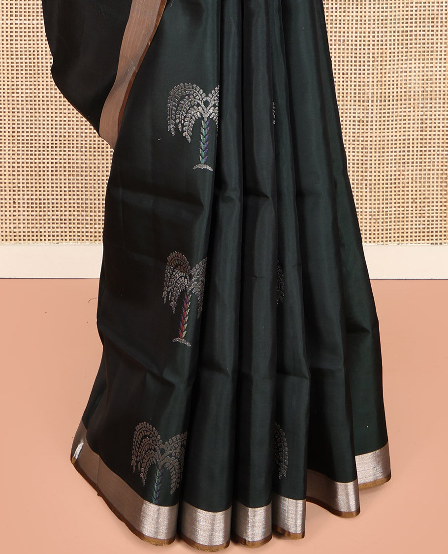 Black Mayuri Lite Silk Mix Saree, Ornamented with Coconut Tree Buttas, Complemented by Contrast Border, Grand Pallu, and Contrast Blouse