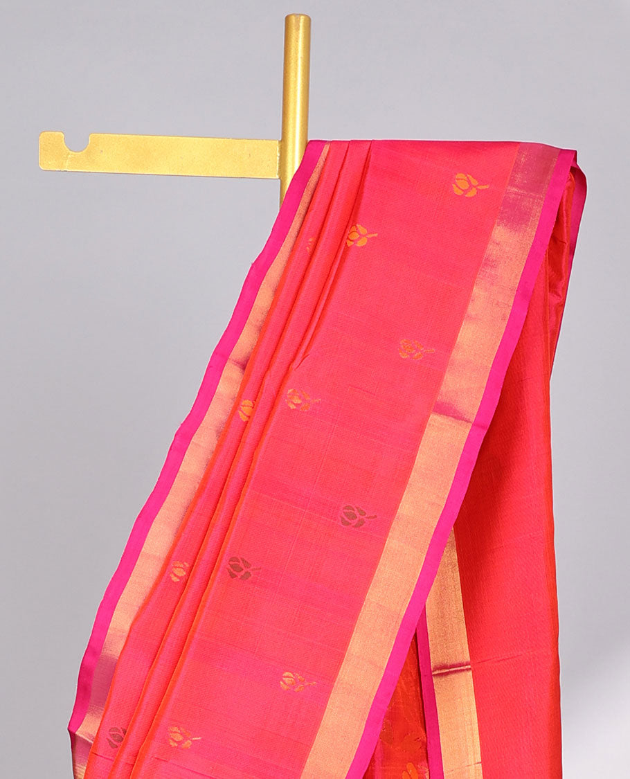 Red  floral buttas uppada silk saree with contrast zari border & floral design pallu