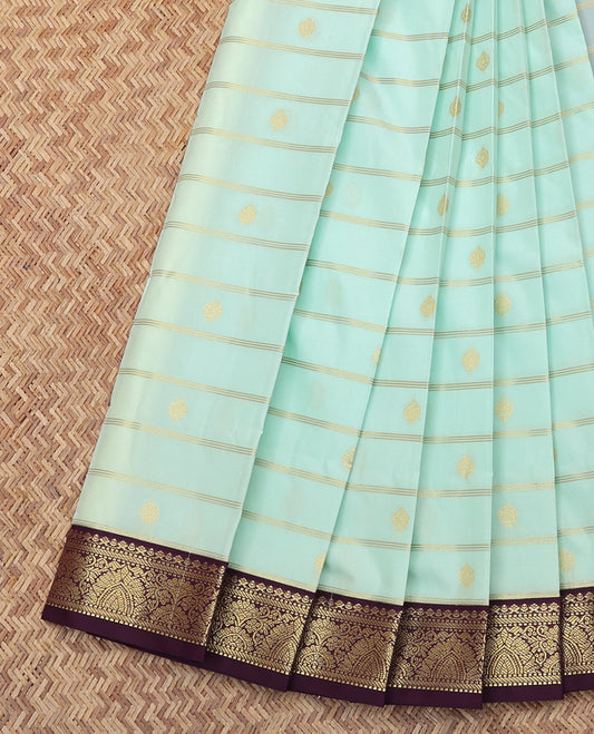 Blue Budget Silk Saree, Woven with Zari Buttas and Stripes, Complemented by a Contrast Traditional Border, Geometric Pallu, and a Contrast Blouse
