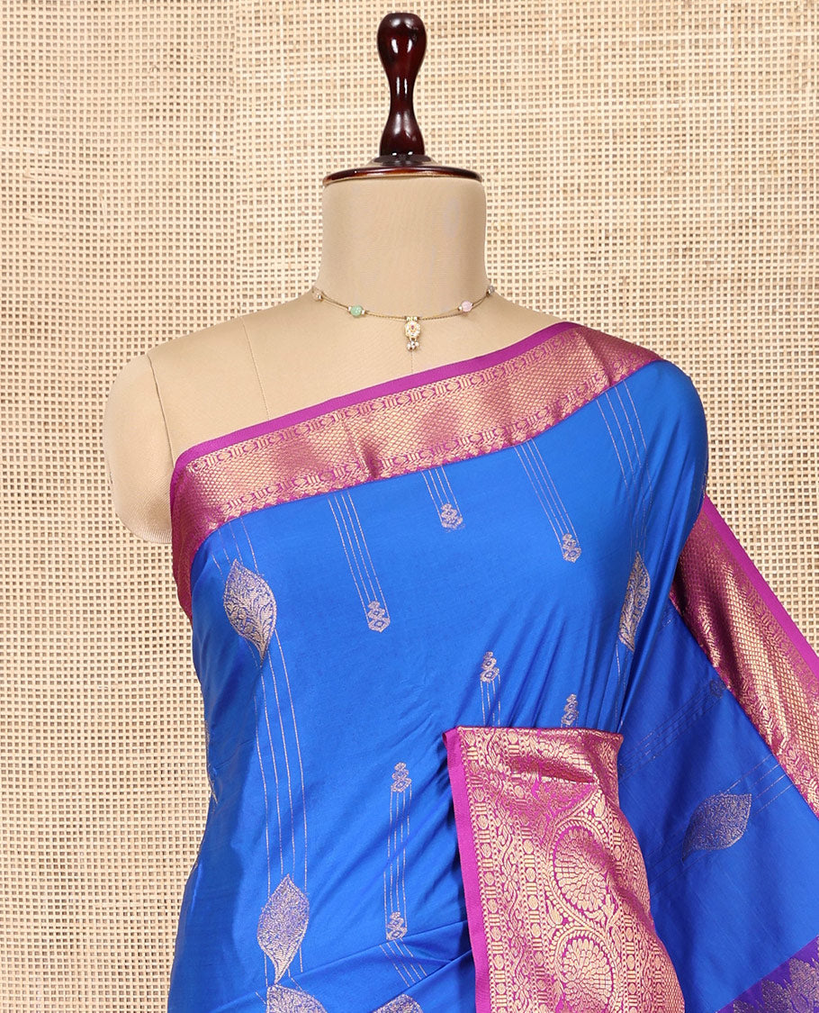 Royal Blue Budget Silk Saree, Gleamed Up with Zari Designs, Complemented by a Contrast Traditional Border, Grand Pallu, and a Contrast Blouse