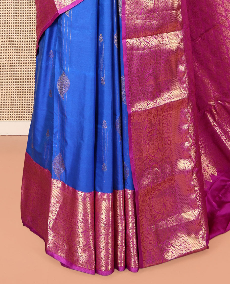 Royal Blue Budget Silk Saree, Gleamed Up with Zari Designs, Complemented by a Contrast Traditional Border, Grand Pallu, and a Contrast Blouse