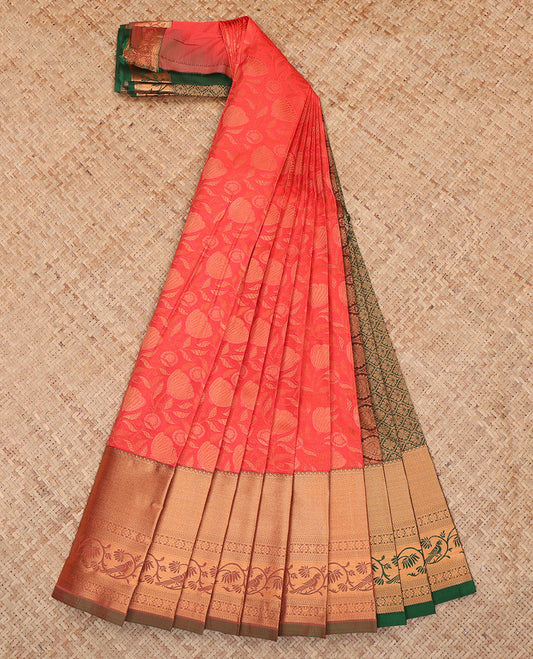 Orange Budget Silk Saree, Sparsely Woven with Jacquard Design, a Contrast Traditional Zari Border, Grand Pallu, and a Contrast Blouse