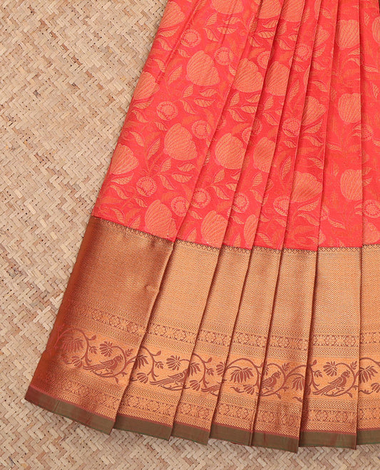 Orange Budget Silk Saree, Sparsely Woven with Jacquard Design, a Contrast Traditional Zari Border, Grand Pallu, and a Contrast Blouse