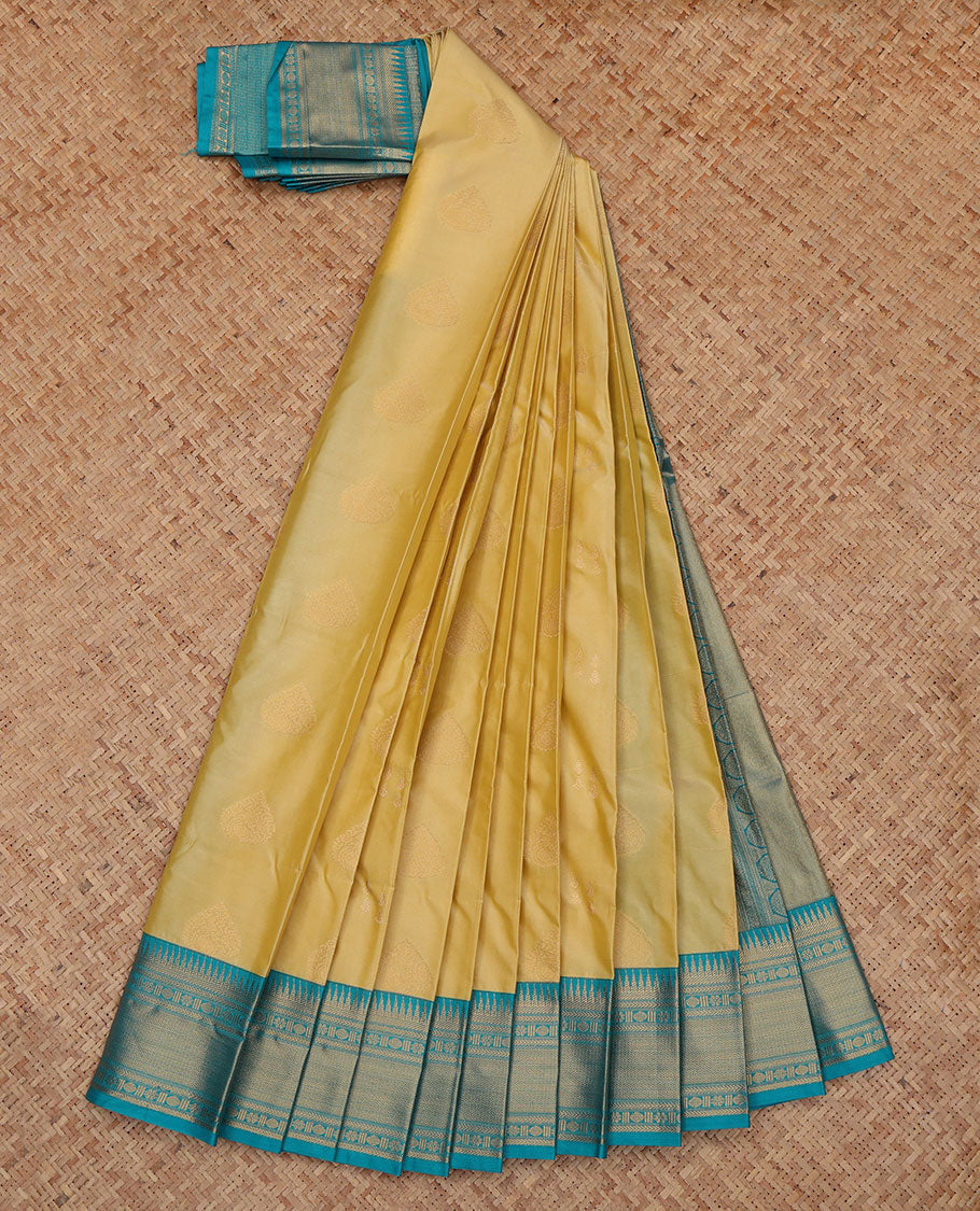 Yellow Budget Silk Saree, Woven with Zari Buttas, a Contrast Traditional Zari Border, Grand Pallu, and a Contrast Blouse