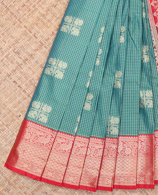 Blue Budget Contrast Checks Silk Saree