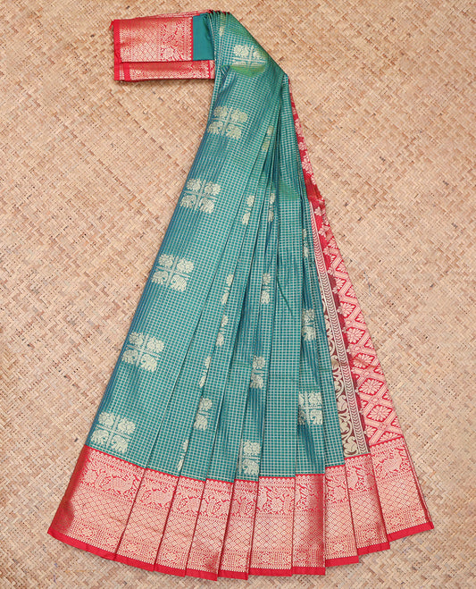 Blue Budget Contrast Checks Silk Saree