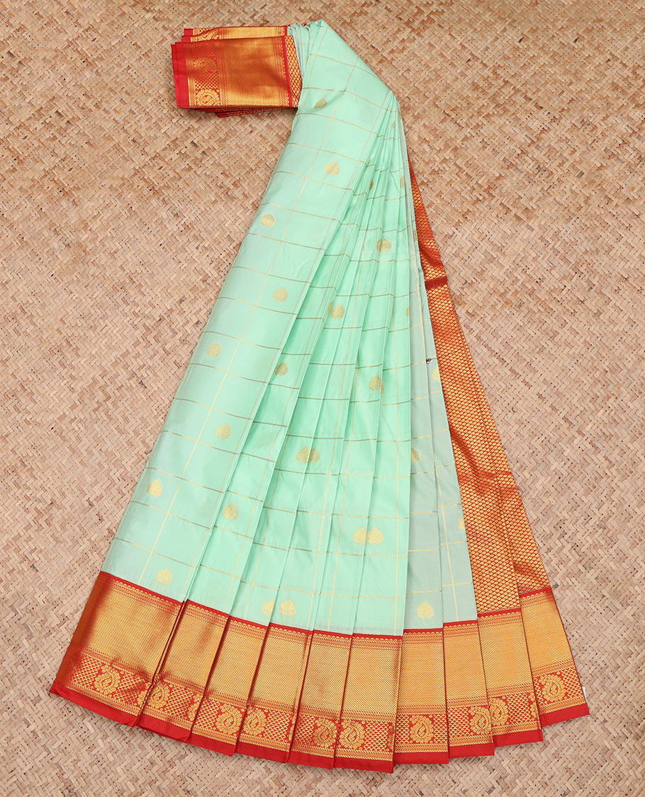 Turquoise Zari Butta and Checks Budget Silk Saree
